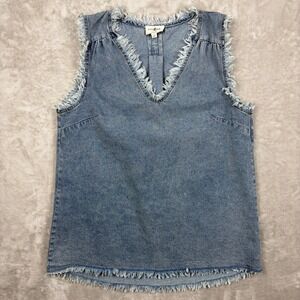 Umgee Light Blue Frayed Denim Tank Top
